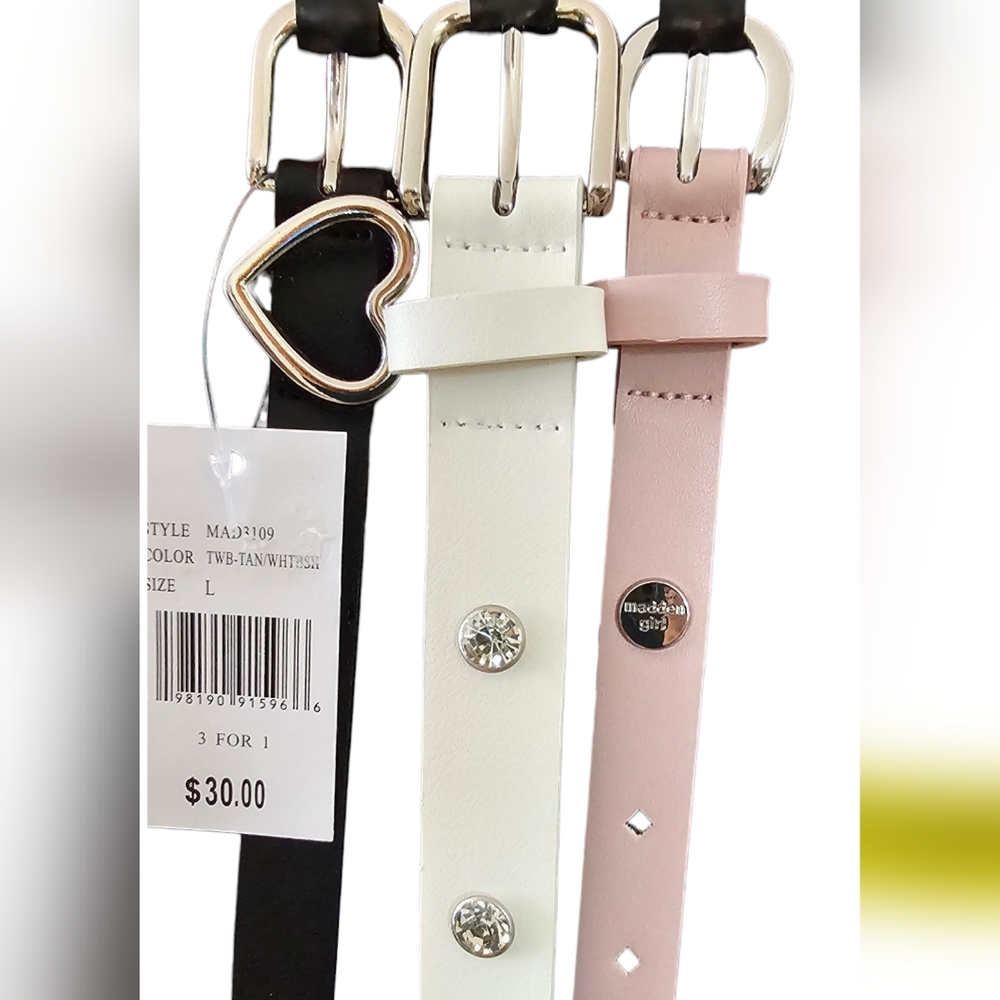 Madden Girl Trio Belt Set - NEW Black, White, Pink - All Vegan - Picture 2 of 7